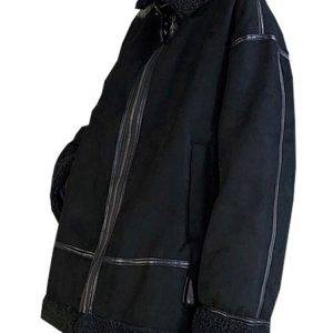Women’s Quilted Loose Warm Fleece PU Winter Cotton Wool Jacket Coats Gothtopia https://gothtopia.com