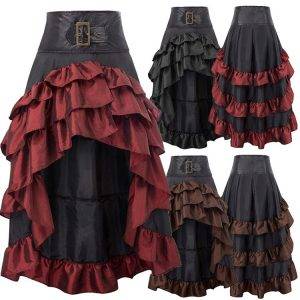 New Women’s Steampunk Gothic Skirts Party Ruffle High Waist Medieval Long Vintage Skirt Gothtopia https://gothtopia.com
