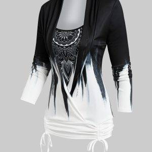Bohemian Flower Tie Dye Print Faux Twinset T-Shirt Gothic Casual Long Sleeve Loose Streetwear Tops Tees Gothtopia https://gothtopia.com