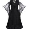 Gothic Knee Length A Line Dip Hem High Low Flower Lace Cold Shoulder Lace Up Dress Gothtopia https://gothtopia.com
