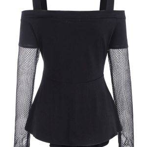 Fishnet Panel Cold Shoulder Grommet With Thumb Hole Long Sleeved Square Neck Tops Gothtopia https://gothtopia.com