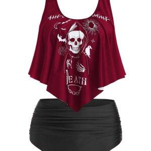 Gothic Women Skull Graphic Padded High Waist Casual Tankini Swimwear Gothtopia https://gothtopia.com