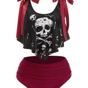 Skull Print Bowknot Detail Padded Gothic Casual Summer Sexy Tankini Set – Many Colors Gothtopia https://gothtopia.com
