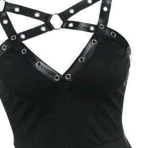 Gothic Harness Insert Sleeveless High Low A Line Midi Solid Dress M-3XL Gothtopia https://gothtopia.com