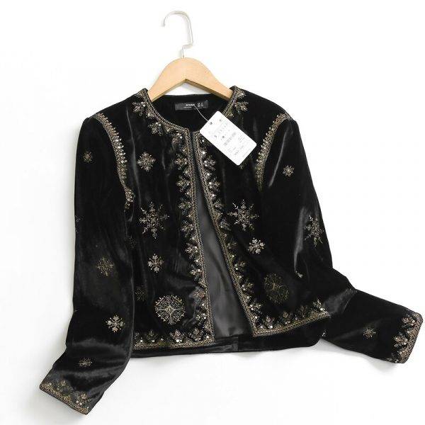 Elegant Sequins Embroider Baroque Stylish Black Jacket Women’s Gothic Sparkling Glitter Lolita Coat Gothtopia https://gothtopia.com