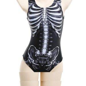 Skeleton Printing Dark Metal Black Gothic Cosplay Swimwear Gothtopia https://gothtopia.com
