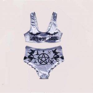 Pentacle Printing Dark Metal Sweet Black Gothic Bikini Set Gothtopia https://gothtopia.com