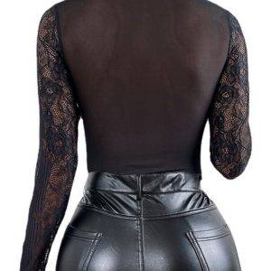 Stunning Gothic Sexy Lace Deep V Backless Bottoming Slim Long-sleeve Tops Gothtopia https://gothtopia.com