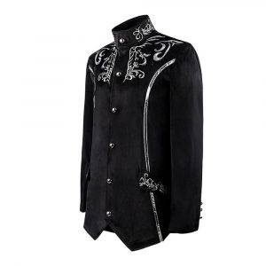 Black Men’s Steampunk Embroidery Retro Vintage Gothic Military Blazer Victorian Coat Costume Gothtopia https://gothtopia.com