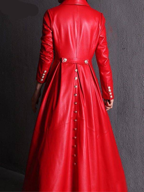 Long Skirted Red Black Gothic Double Breasted Elegant Luxury Faux Leather Trench Coat S-7XL Gothtopia https://gothtopia.com