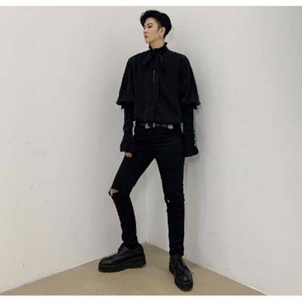 Men’s Black Slim Fit Hole Punk Gothic Skinny Ripped Jeans Gothtopia https://gothtopia.com
