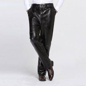 Gothic Punk Waist And Knee Protection Men’s Plush Thickened Windproof Waterproof Riding Leather Pants Gothtopia https://gothtopia.com