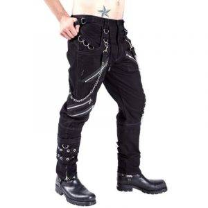 Men’s Gothic Dark Style Slim Studded Metal Zippers Pencil Pants Gothtopia https://gothtopia.com