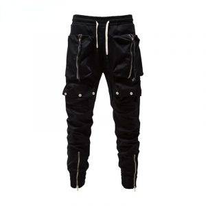 Goth Punk Cotton Casual Streetwear Pant Men’s Zipper Huge Pockets Trendy Elastic Cargo Pants Gothtopia https://gothtopia.com
