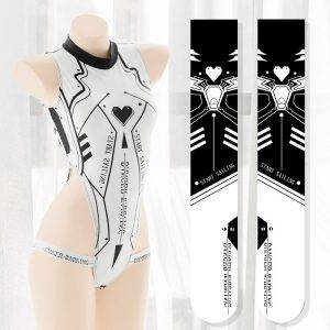 Gothic Anime Game Cyber Machinery Cosplay Costume Mecha Print White Hollow Out Jumpsuits Swimsuits Gothtopia https://gothtopia.com