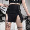 Sexy Black Gothic Empire Double Zippers Belts Slit Summer A-line Mini Skirt Gothtopia https://gothtopia.com