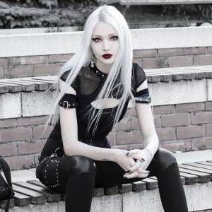 Black Punk Sexy Rivet Street Gothic Slim Top Transparent Hollow Out Mesh Tops Gothtopia https://gothtopia.com
