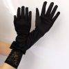 Elegant Lace Patchwork Bow Elbow Length Full Finger Gloves Solid Black Gothic Satin Gloves Gothtopia https://gothtopia.com