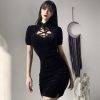 Black Punk Chinese Style Cheongsam Summer Gothic Lace-up Bust Hollow Out High Waist A-line Chic Dresses Gothtopia https://gothtopia.com