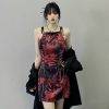 Gothic Lace-up Red Tie Dye Long Chains Sleeveless Summer Empire Dresses Gothtopia https://gothtopia.com