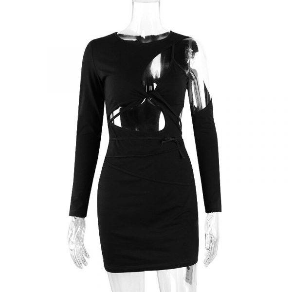Black Gothic Hollow Out Irregular Long Sleeve Party One Side Off Shoulder Sexy Mini Dress Gothtopia https://gothtopia.com