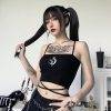 Black Dark Goth Woman Sexy Embroidery Punk Gothic Lacing Bandage Camisole Gothtopia https://gothtopia.com