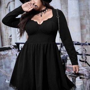 Gothic Lolita Long Sleeve Bodycon Vintage Satin Plus Size 4XL Elegant Party Dress Gothtopia https://gothtopia.com
