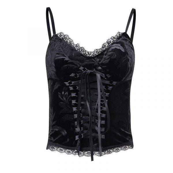 Star Print Goth Sexy Cut Out Bandage Vintage Lace Trim Backless Crop Tops Camisole Gothtopia https://gothtopia.com