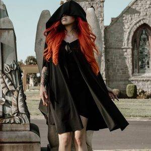Black Halloween Priest Vampire Lolita Hooded Windbreaker Cloak Coat Gothtopia https://gothtopia.com