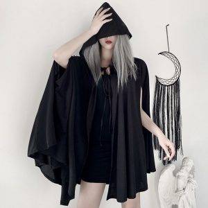 Black Halloween Priest Vampire Lolita Hooded Windbreaker Cloak Coat Gothtopia https://gothtopia.com