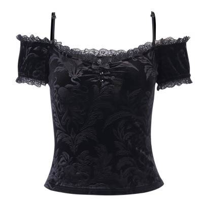 Sexy Gothic Black Vintage Lace Bodycon Patchwork Butterfly Floral Embroidery Aesthetic Tops Gothtopia https://gothtopia.com