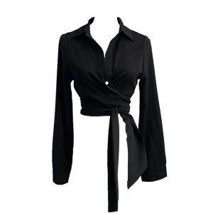 Gothic Black V-neck Retro Sexy Long Sleeve Streetwear Black Tops Gothtopia https://gothtopia.com