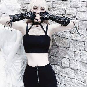 Summer Gothic Street Chic Sexy Club Punk Black Backless Tank Tops Fashion Crop Tops Gothtopia https://gothtopia.com