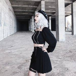 Sexy Club Gothic Black Spring Autumn Slim Chain Punk Style Fashion Chic Tops Gothtopia https://gothtopia.com