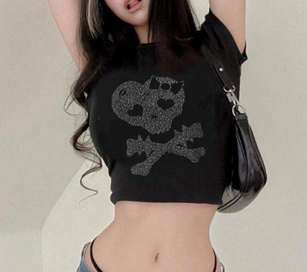 Black Gothic Short Sleeve Women Sexy Crossbones Female T Shirts Streetwear – SML Gothtopia https://gothtopia.com
