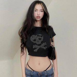 Black Gothic Short Sleeve Women Sexy Crossbones Female T Shirts Streetwear – SML Gothtopia https://gothtopia.com