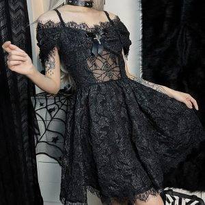 Gothic Dress Women’s Fairy Grunge Sexy Patchwork Mesh Corset High Waist Pastel Lolita Dress Gothtopia https://gothtopia.com