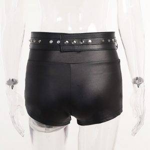 Goth Mall Faux Leather Sexy Grunge Aesthetic Bodycon Chain Belt Hot Shorts Gothtopia https://gothtopia.com