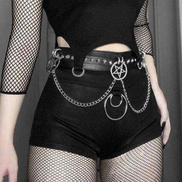 Goth Mall Faux Leather Sexy Grunge Aesthetic Bodycon Chain Belt Hot Shorts Gothtopia https://gothtopia.com