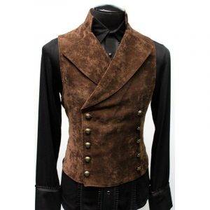 Mens Double Breasted Gothic Steampunk Stand Collar Medieval Victorian Black Waistcoat Velvet Vest Gothtopia https://gothtopia.com