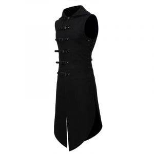 Men’s Black Gothic Steampunk Vintage Leather Button Long Vests Gothtopia https://gothtopia.com