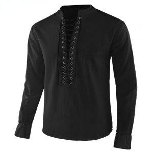 Men’s Lace Up Pirate Medieval Shirt Retro Style Long Sleeve Viking Renaissance Victorian Gothic Halloween Costume Gothtopia https://gothtopia.com