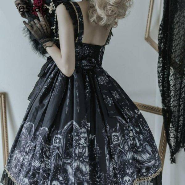 Japanese Lolita Dragon Witch Gothic Dark Punk Vintage Victorian Sleeveless Princess Party Dress Gothtopia https://gothtopia.com
