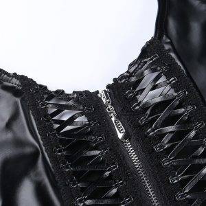 Goth Hollow Out Mall Gothic Crop Halter Tops Grunge Faux Pu Zip Up Sexy Backless Camisole Gothtopia https://gothtopia.com