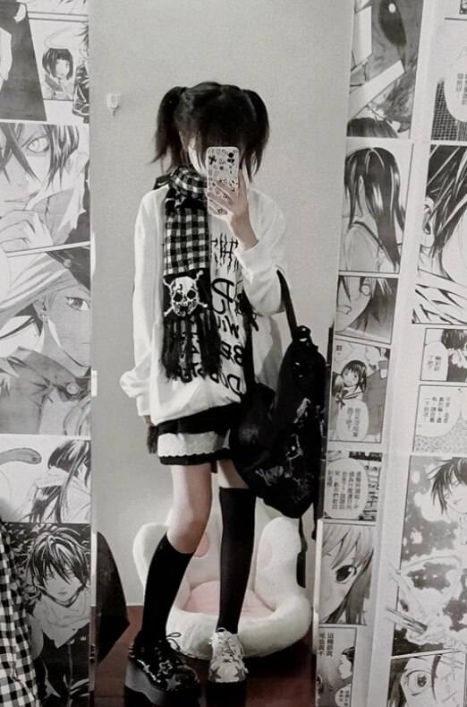 Punk Gothic Y2k Girl Skull Plaid Black White Autumn Winter Tassel Scarves Gothtopia https://gothtopia.com