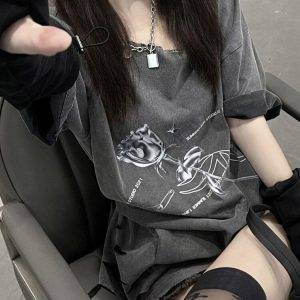 Floral Print Gothic Casual Off Shoulder Streetwear Y2k Grunge Tops Gothtopia https://gothtopia.com