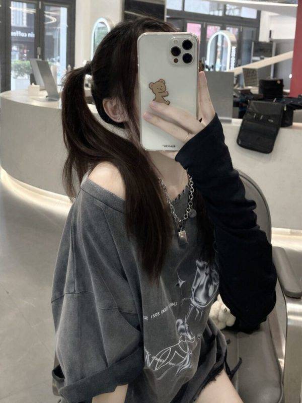Floral Print Gothic Casual Off Shoulder Streetwear Y2k Grunge Tops Gothtopia https://gothtopia.com