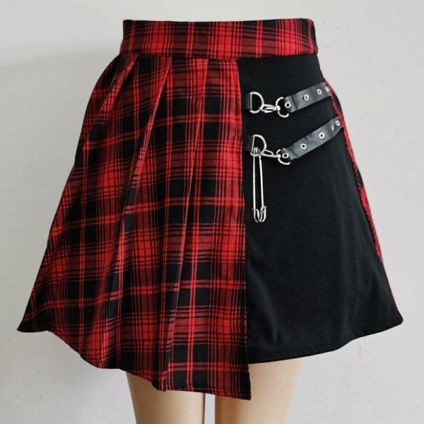 Women’s Casual All-match Plaid High Waist A-line Autumn Gothic Fashion Skirts XS-4XL Gothtopia https://gothtopia.com