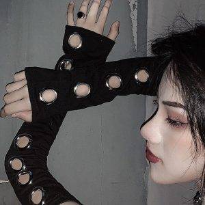 Sexy Hollow Length Fingerless Long Gothic Punk Style Cosplay Gloves Gothtopia https://gothtopia.com