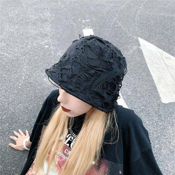 Dark Goth Unisex Broken Black Gray Beanies Sun-protect Hat Gothtopia https://gothtopia.com